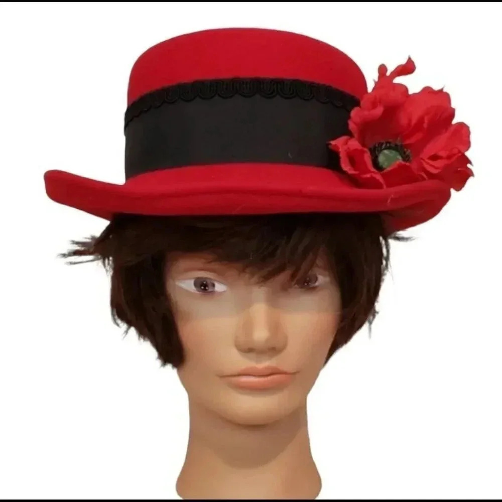 Importina Red hat with black ribbon‎ & flower